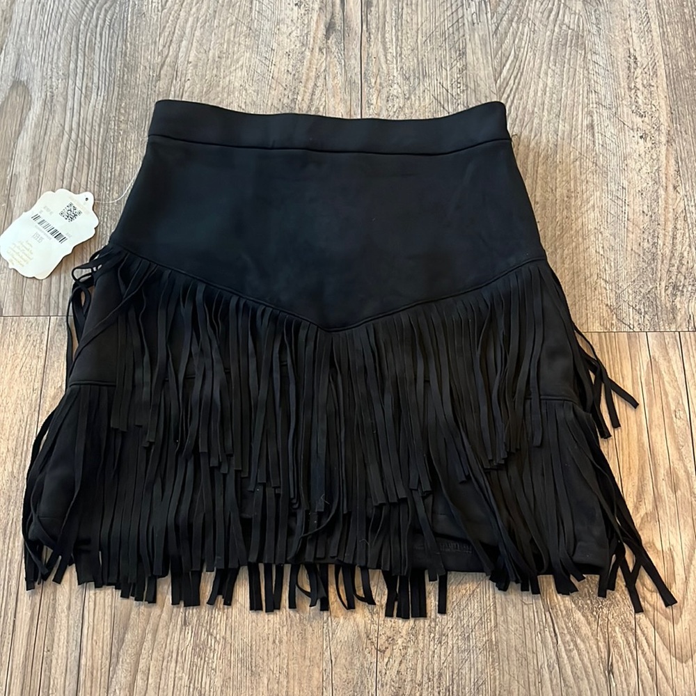 NWT Black Suede Altar’d State Fringe Mini Skirt